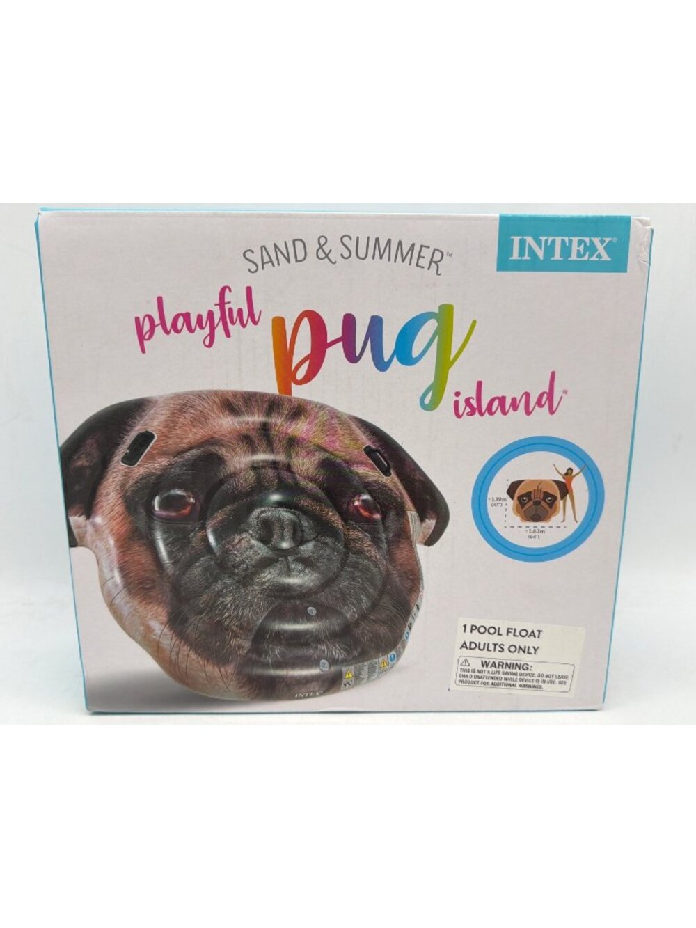 Sand & Summer Playful Pug Island Pool Float For Adults By Intex 64” x 47” Inflat